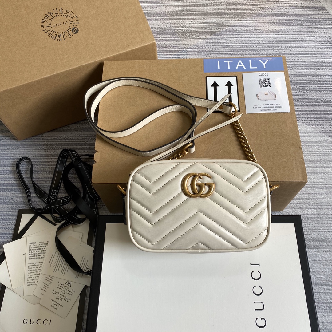 Gucci GG Marmont Matelasse Mini Shoulder Bag 448065 White